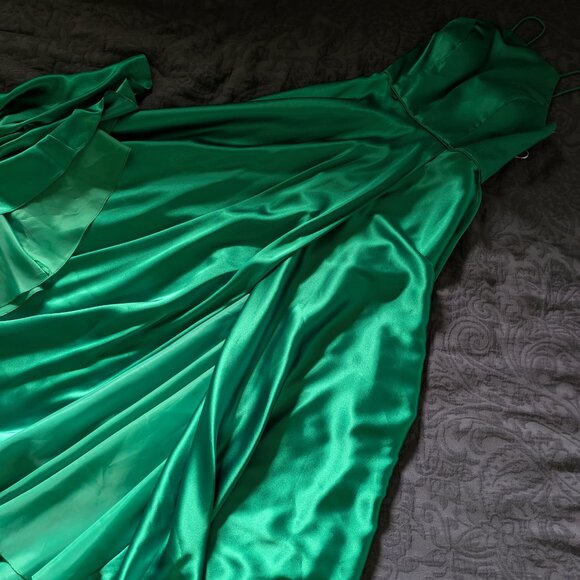 Brand-New! Deep Sea Green Satin Dress - Size 4, Betsy & Adam A-Line, Prom Formal - Picture 8 of 14